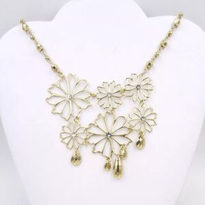 Gold Tone Filigree Flower Necklace with Rhinestones by MIXIT NWT 22"